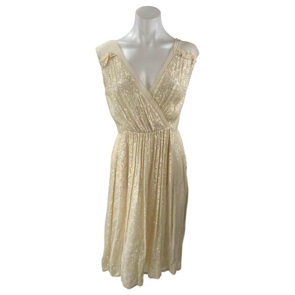 NEW French Connection Riviera Mist Cream Sequin Sleeveless A-line Midi Dress 0 - Picture 1 of 6